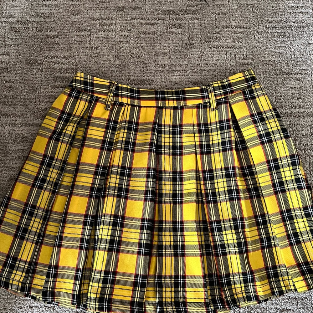 Yellow Plaid Pleated Chain Skirt